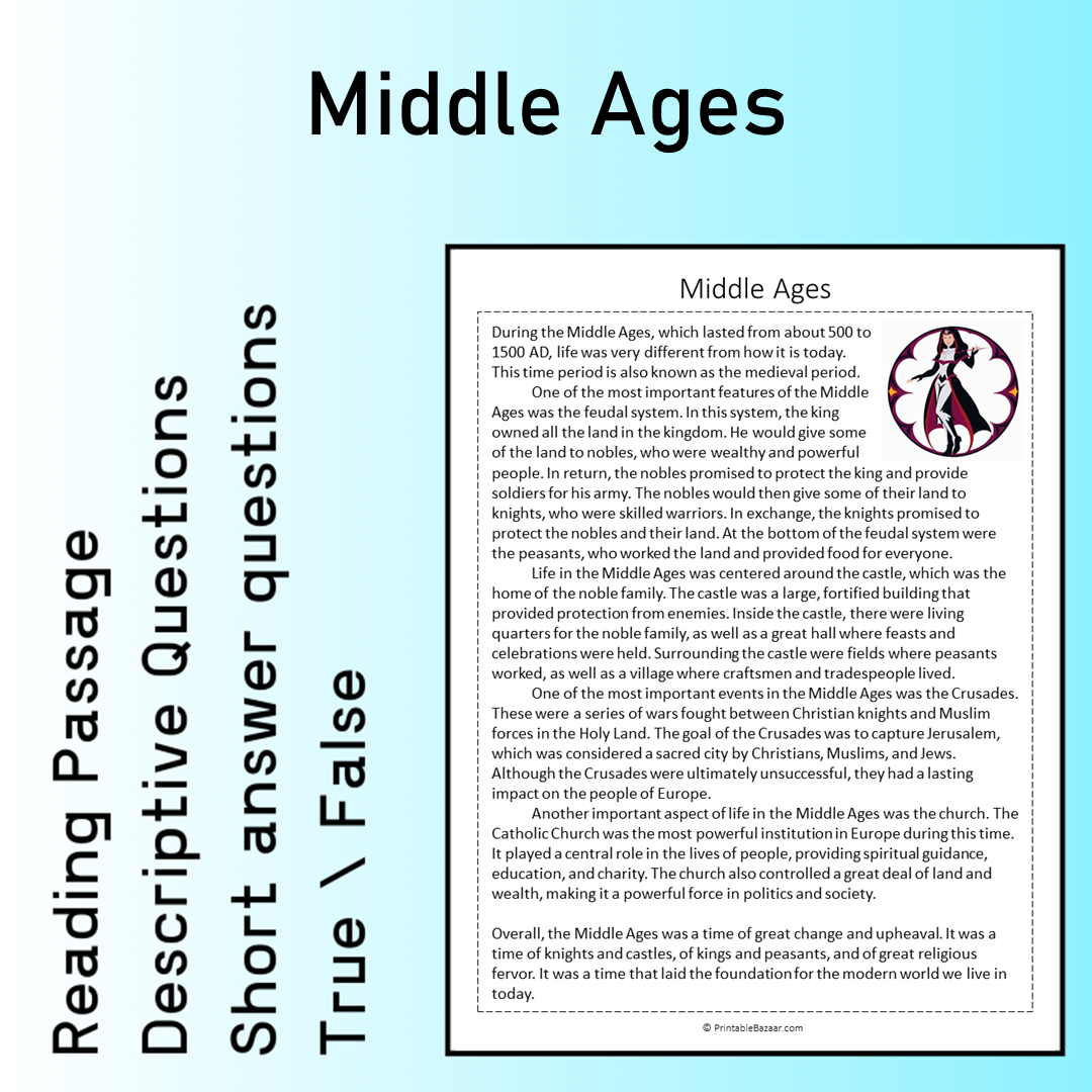 Middle Ages | Reading Comprehension Passage Printable Worksheet