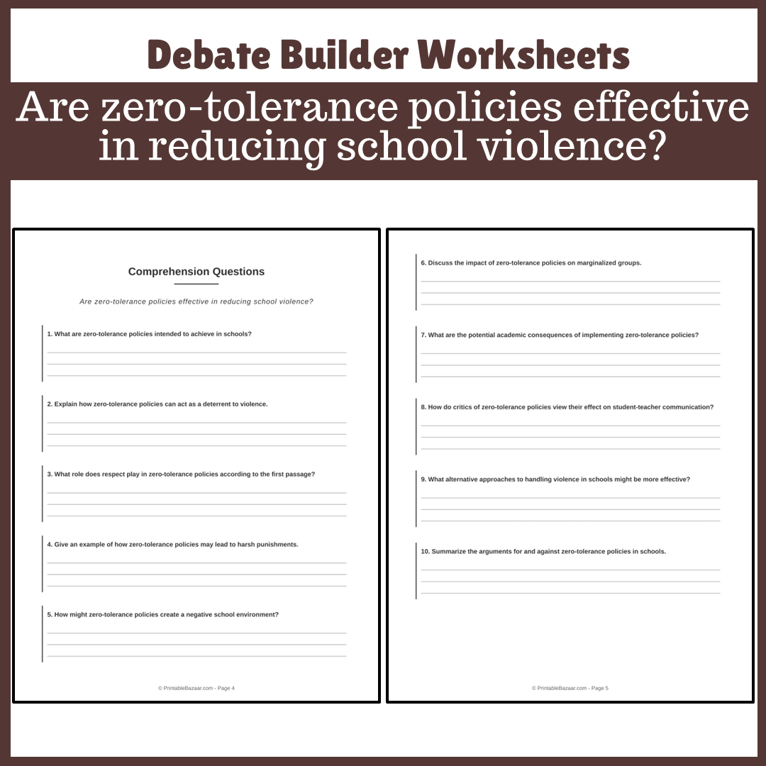 Are zero-tolerance policies effective in reducing school violence? | Favour and Against Worksheet Printable Activity