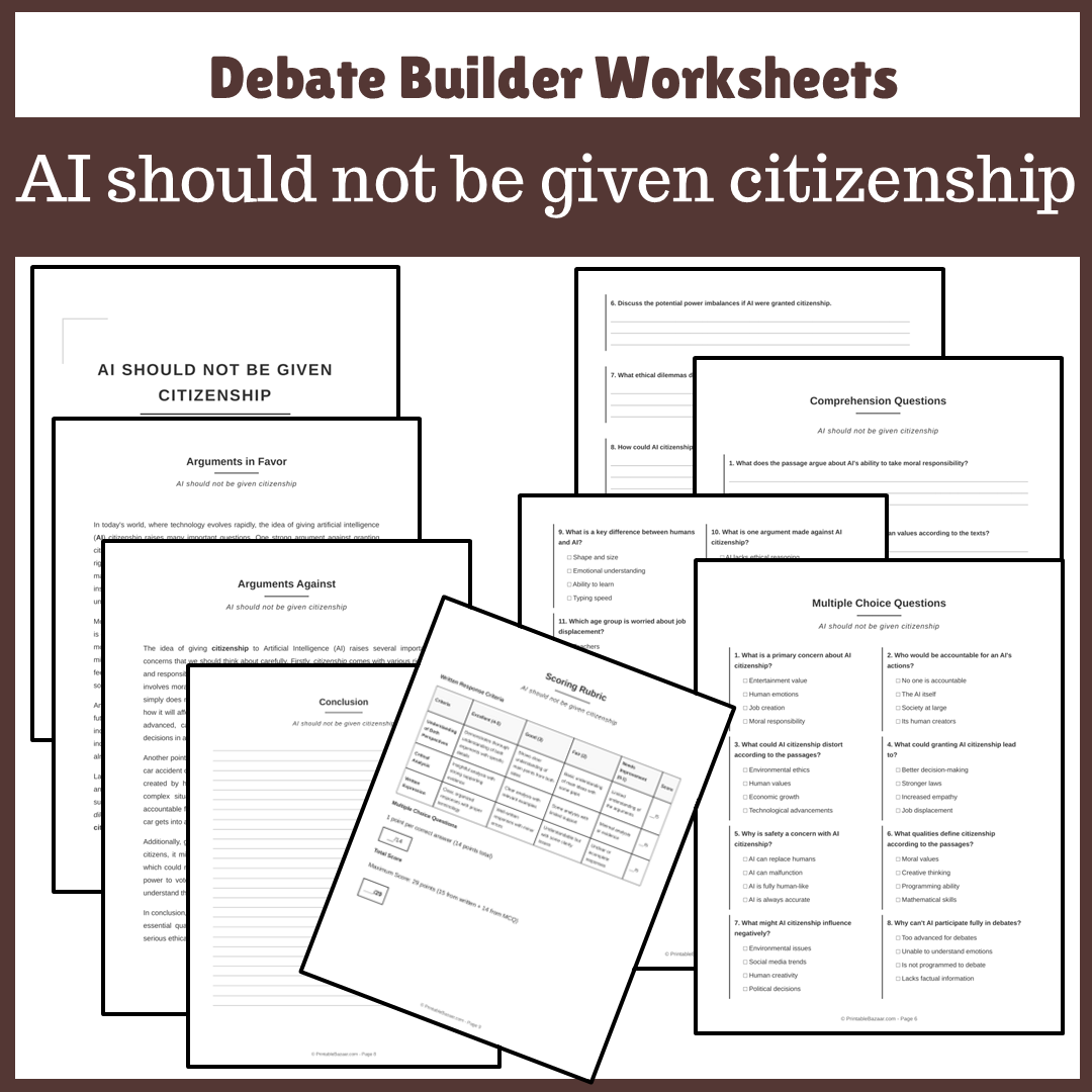 AI should not be given citizenship | Favour and Against Worksheet Printable Activity