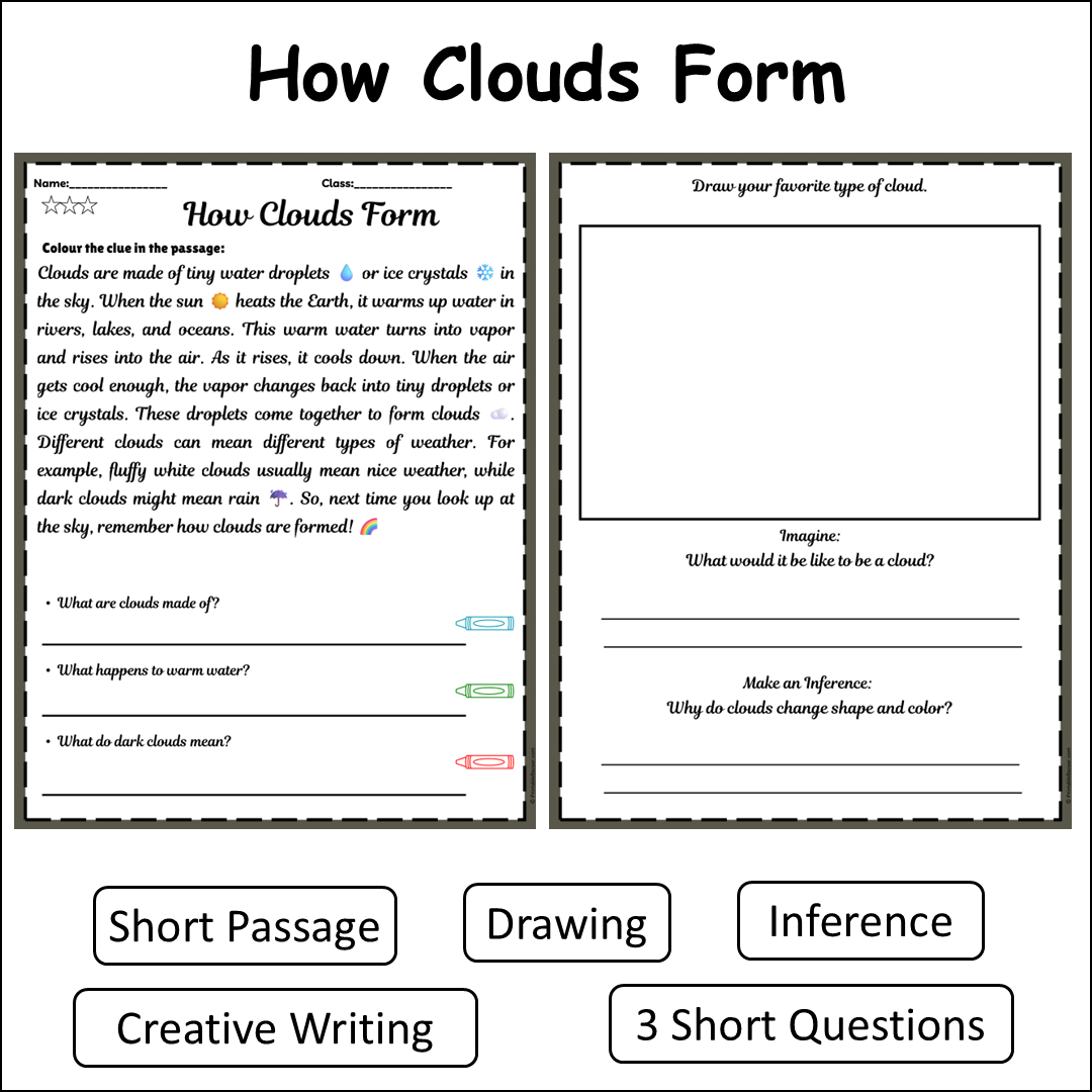 How Clouds Form | Short Reading Comprehension Creative Worksheet