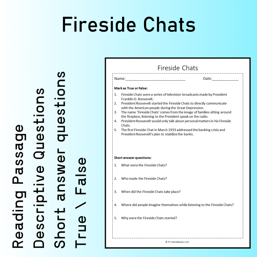 Fireside Chats | Reading Comprehension Passage Printable Worksheet