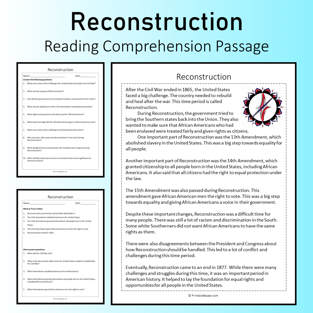 Reconstruction | Reading Comprehension Passage Printable Worksheet