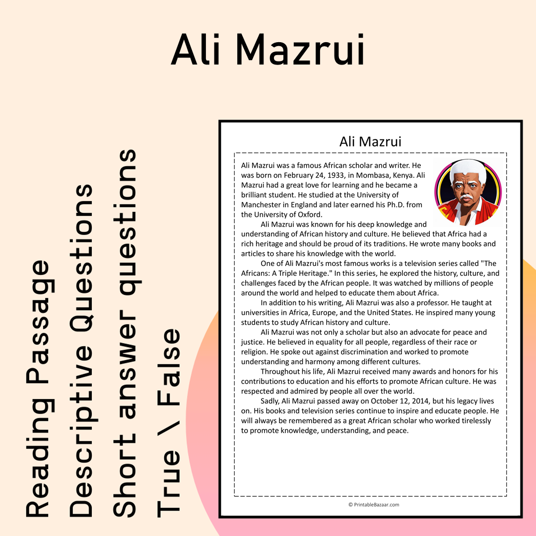 Ali Mazrui | Reading Comprehension Passage Printable Activity