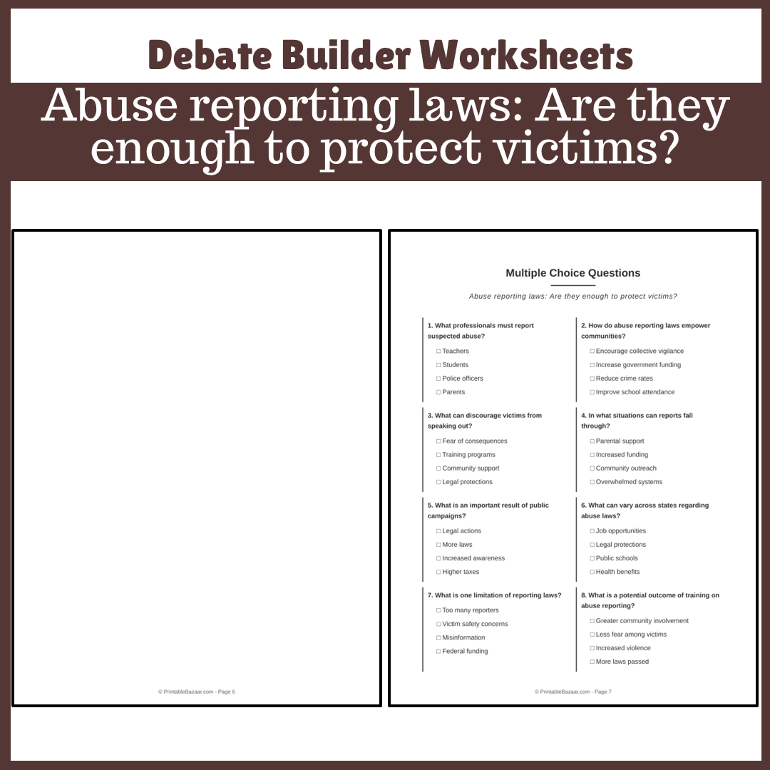 Abuse reporting laws: Are they enough to protect victims? | Favour and Against Worksheet Printable Activity