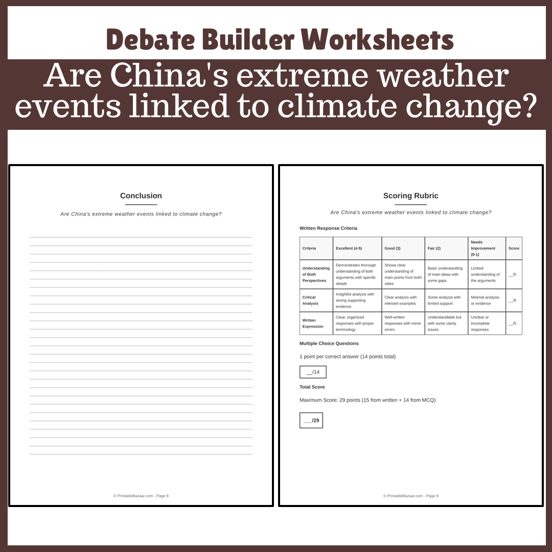 Are China's extreme weather events linked to climate change? | Favour and Against Worksheet Printable Activity
