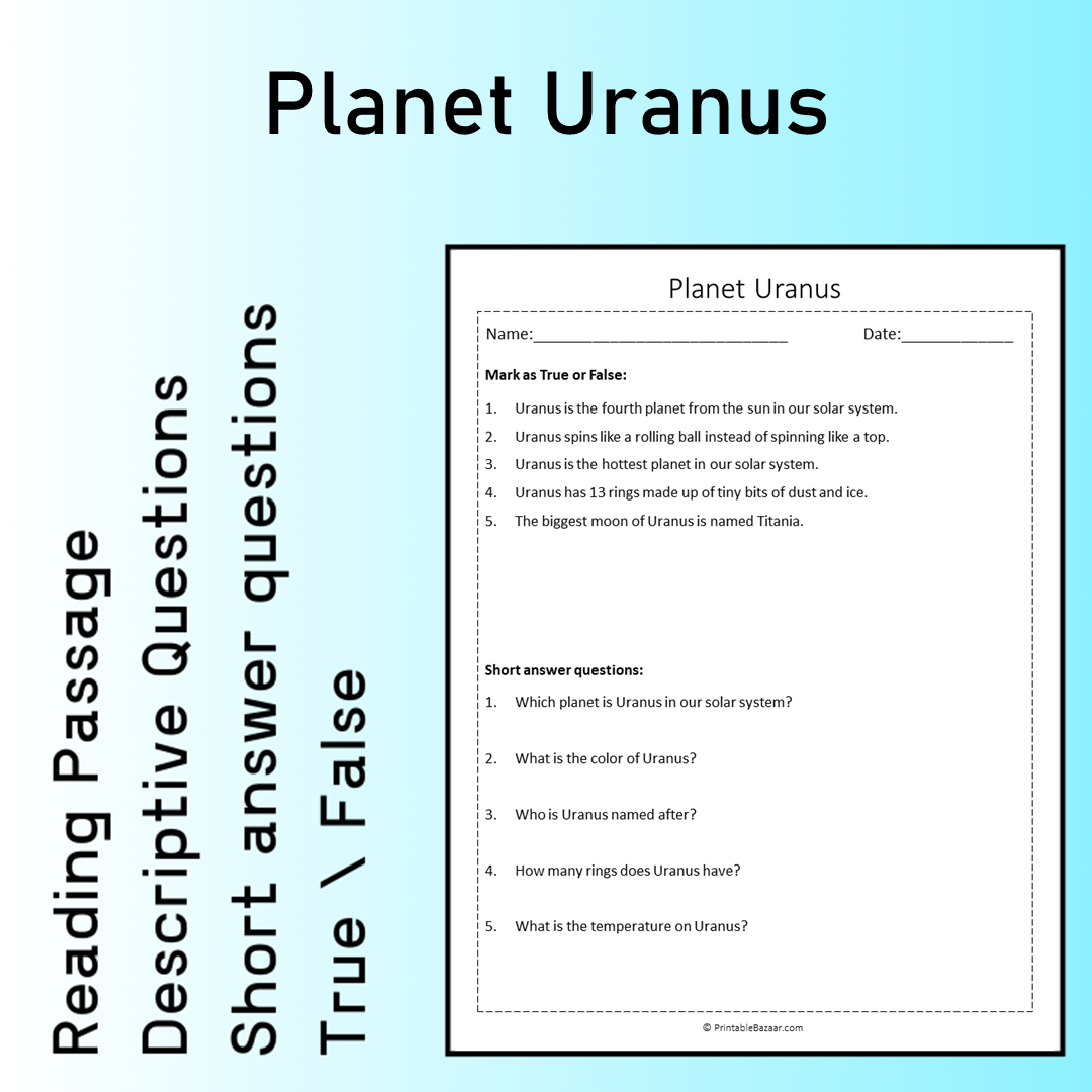 Planet Uranus | Reading Comprehension Passage Printable Worksheet
