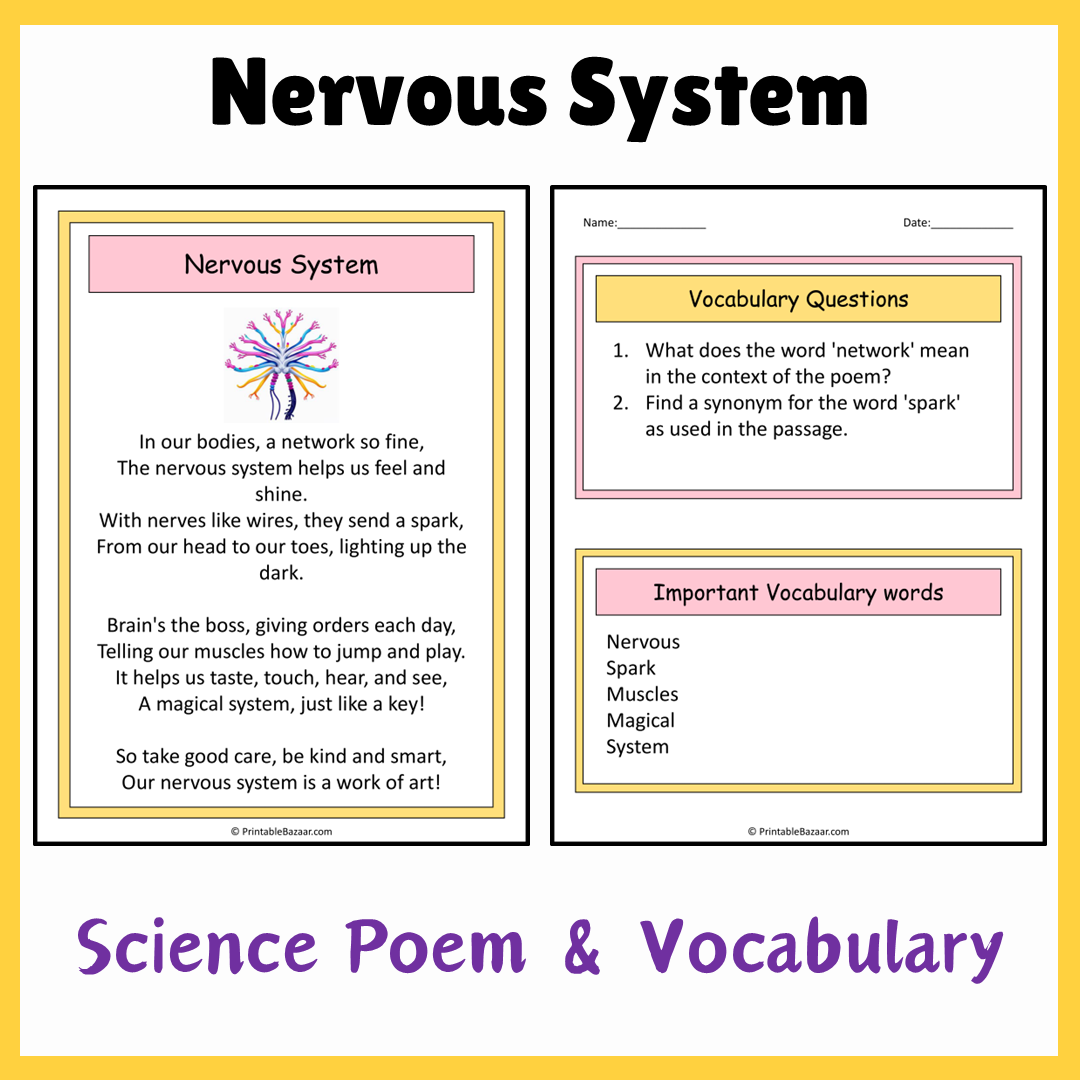 Nervous System | Science Poem Reading Comprehension Activity