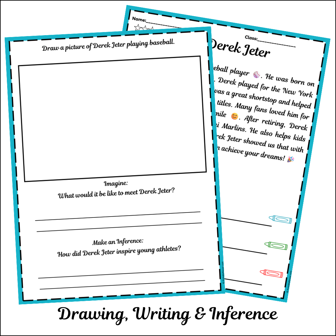 Derek Jeter | Short Reading Comprehension Creative Worksheet