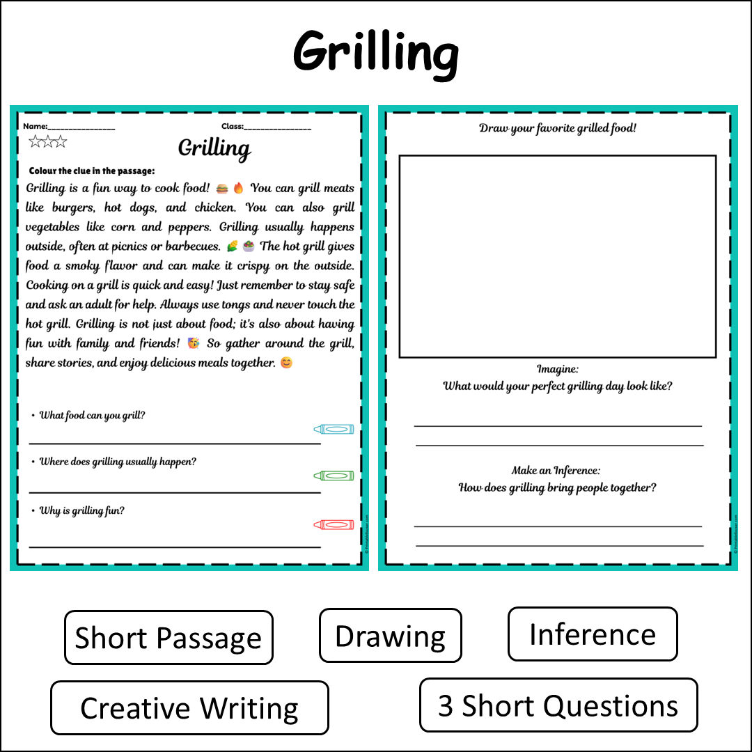Grilling | Short Reading Comprehension Creative Worksheet