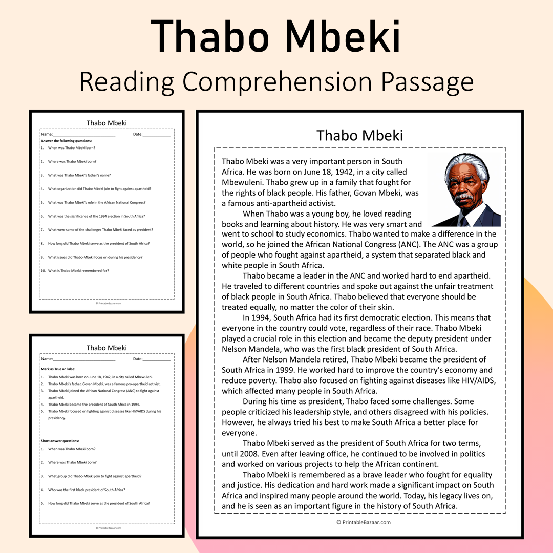 Thabo Mbeki | Reading Comprehension Passage Printable Activity