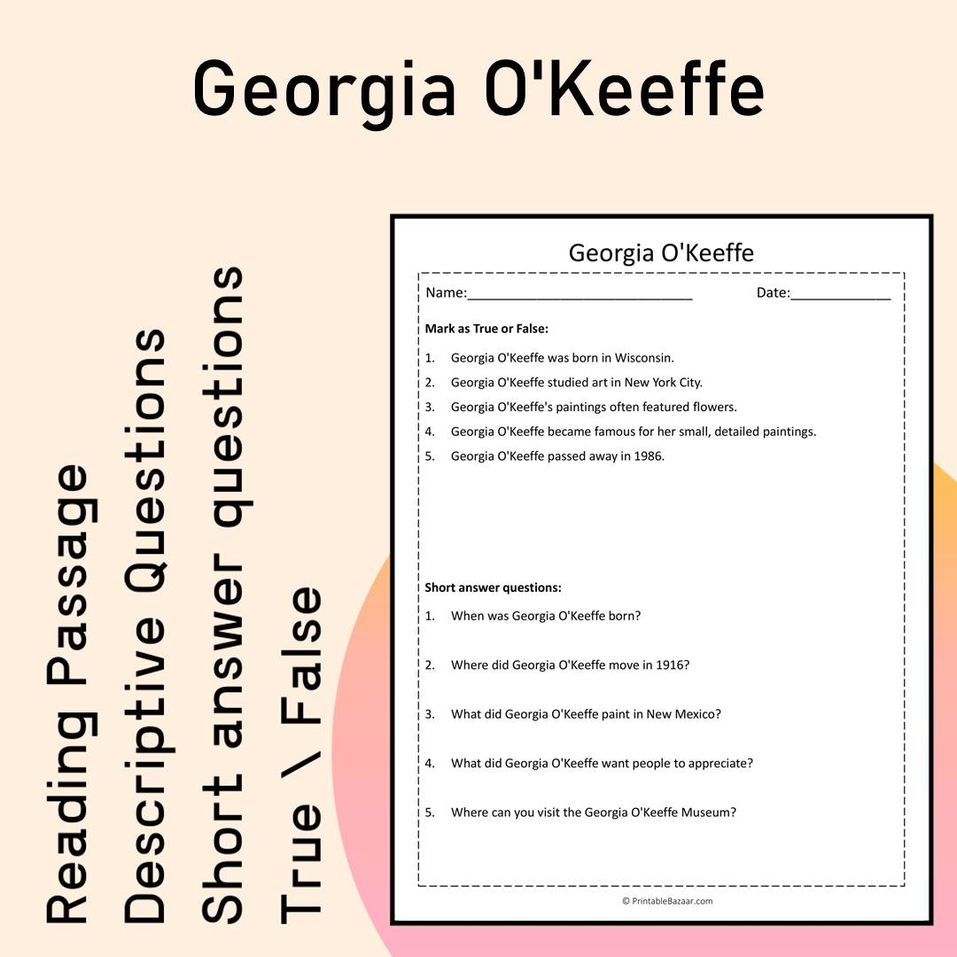 Georgia O'Keeffe | Reading Comprehension Passage Printable Activity