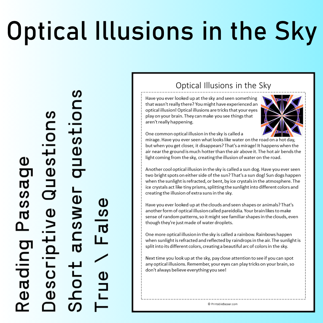 Optical Illusions in the Sky | Reading Comprehension Passage Printable Worksheet