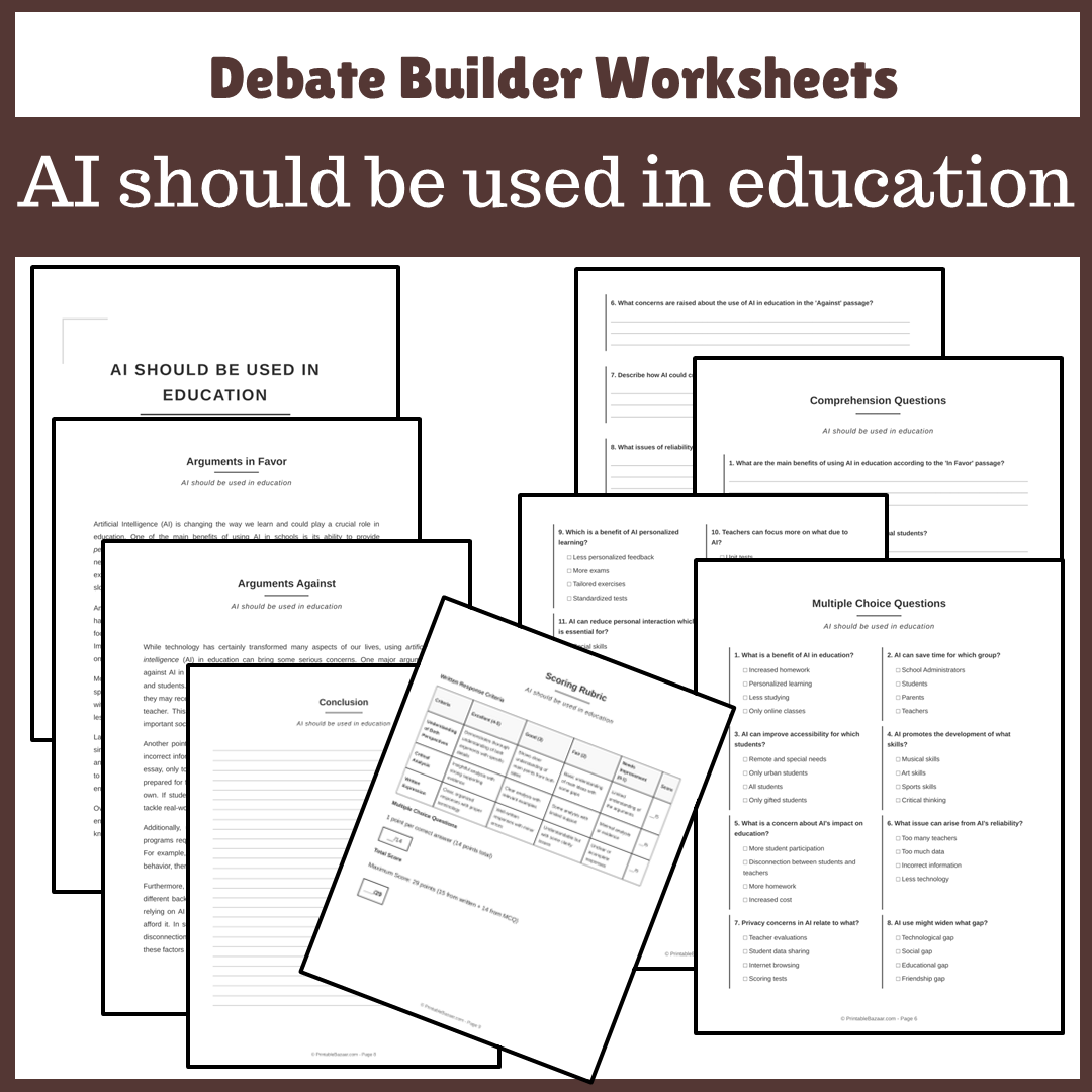 AI should be used in education | Favour and Against Worksheet Printable Activity