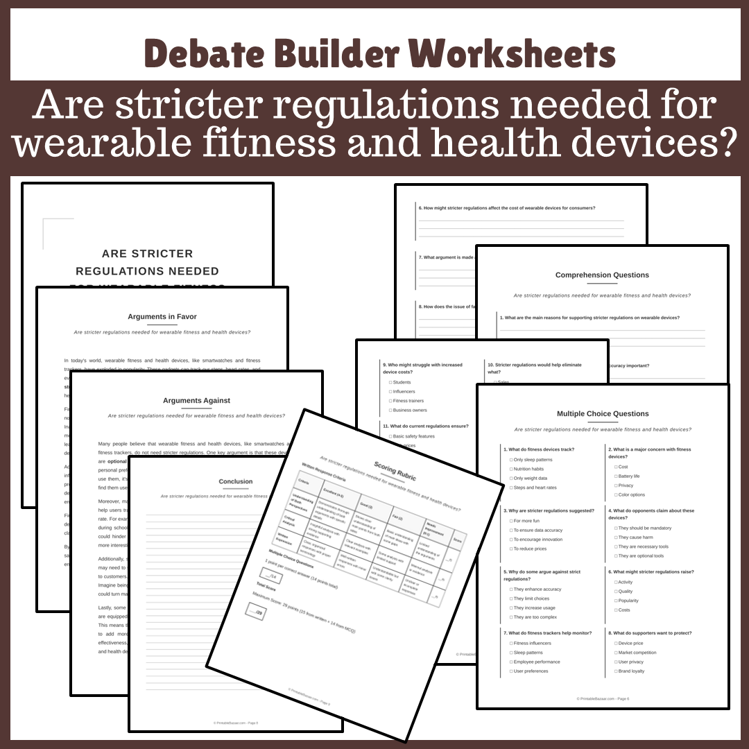 Are stricter regulations needed for wearable fitness and health devices? | Favour and Against Worksheet Printable Activity