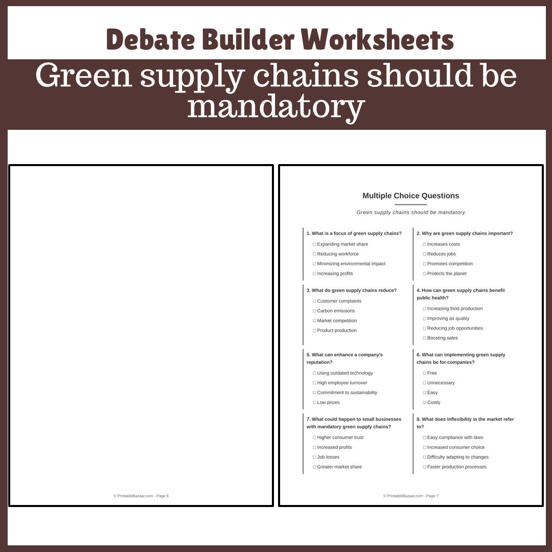 Green supply chains should be mandatory | Favour and Against Worksheet Printable Activity