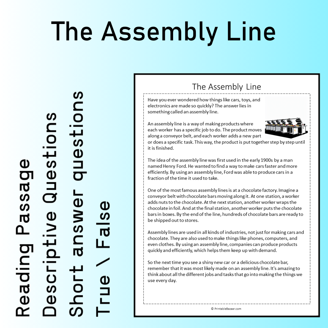 The Assembly Line | Reading Comprehension Passage Printable Worksheet