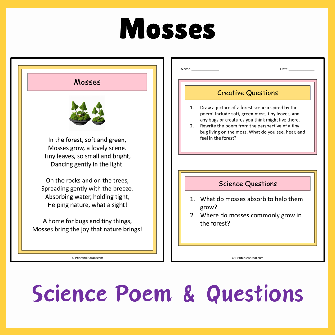 Mosses | Science Poem Reading Comprehension Activity
