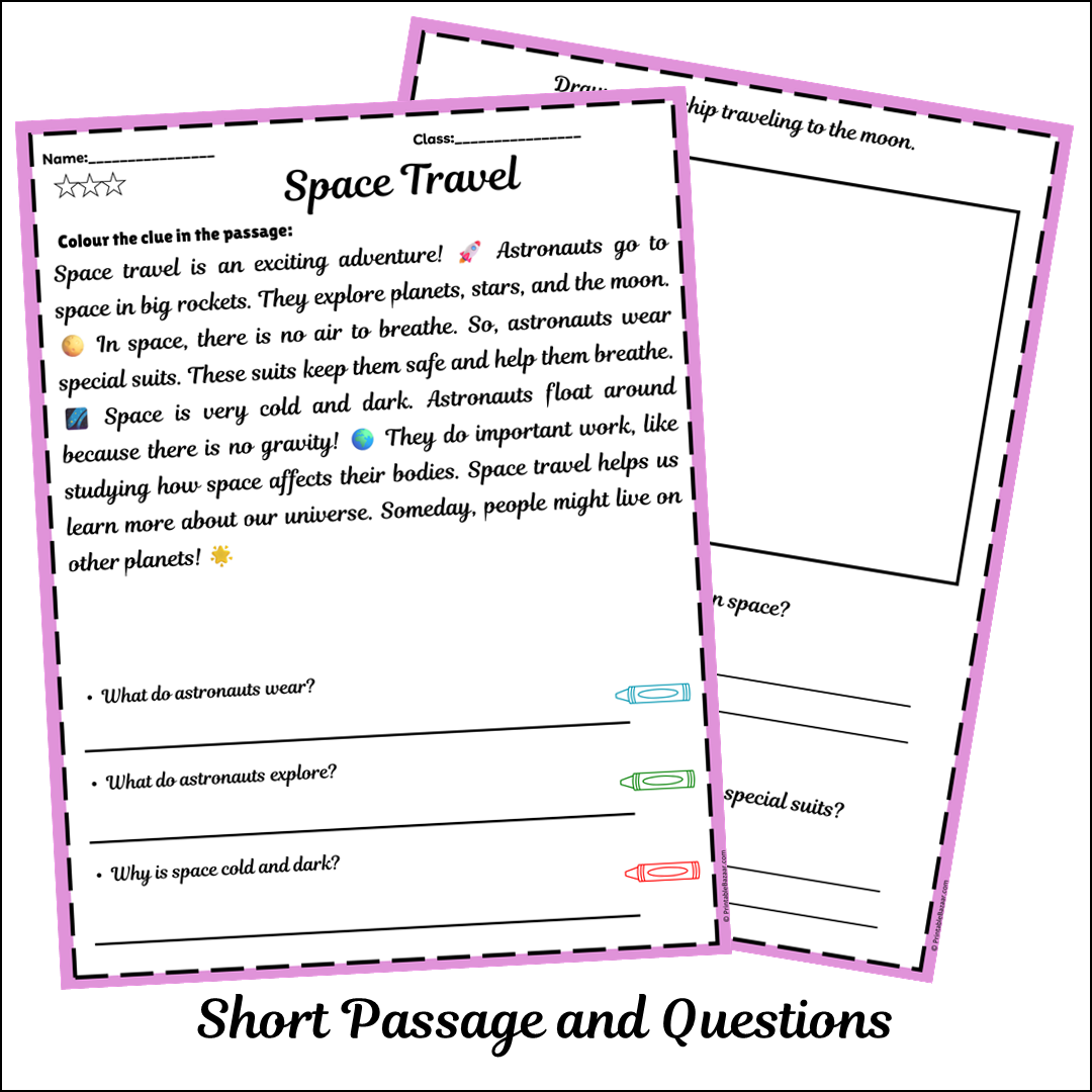 Space Travel | Short Reading Comprehension Creative Worksheet