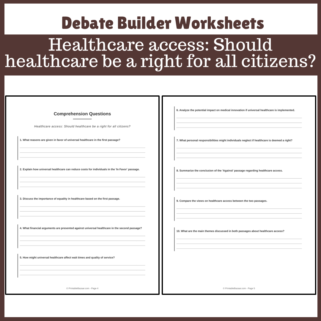 Healthcare access: Should healthcare be a right for all citizens? | Favour and Against Worksheet Printable Activity