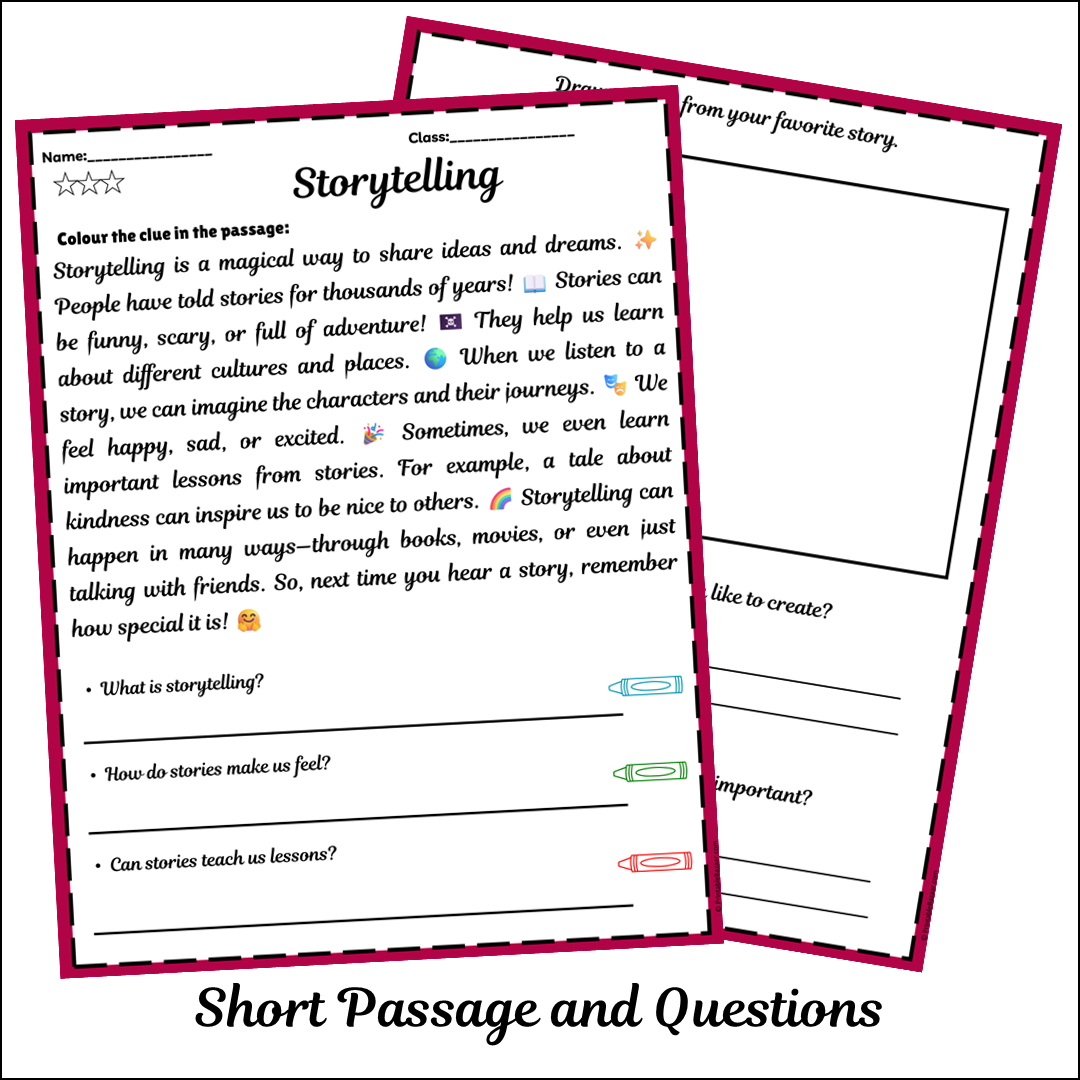 Storytelling | Short Reading Comprehension Creative Worksheet