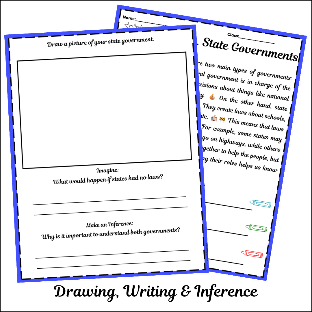 Federal vs. State Governments | Short Reading Comprehension Creative Worksheet