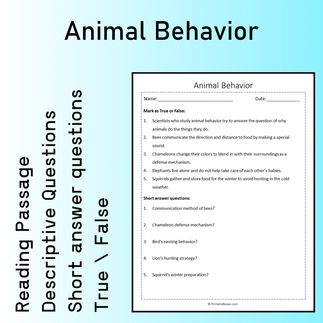 Animal Behavior | Reading Comprehension Passage Printable Worksheet