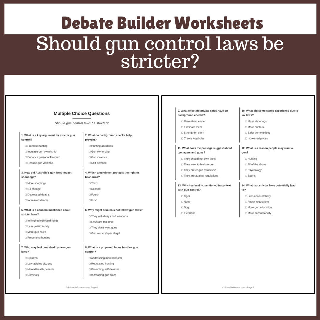 Should gun control laws be stricter? | Favour and Against Worksheet Printable Activity