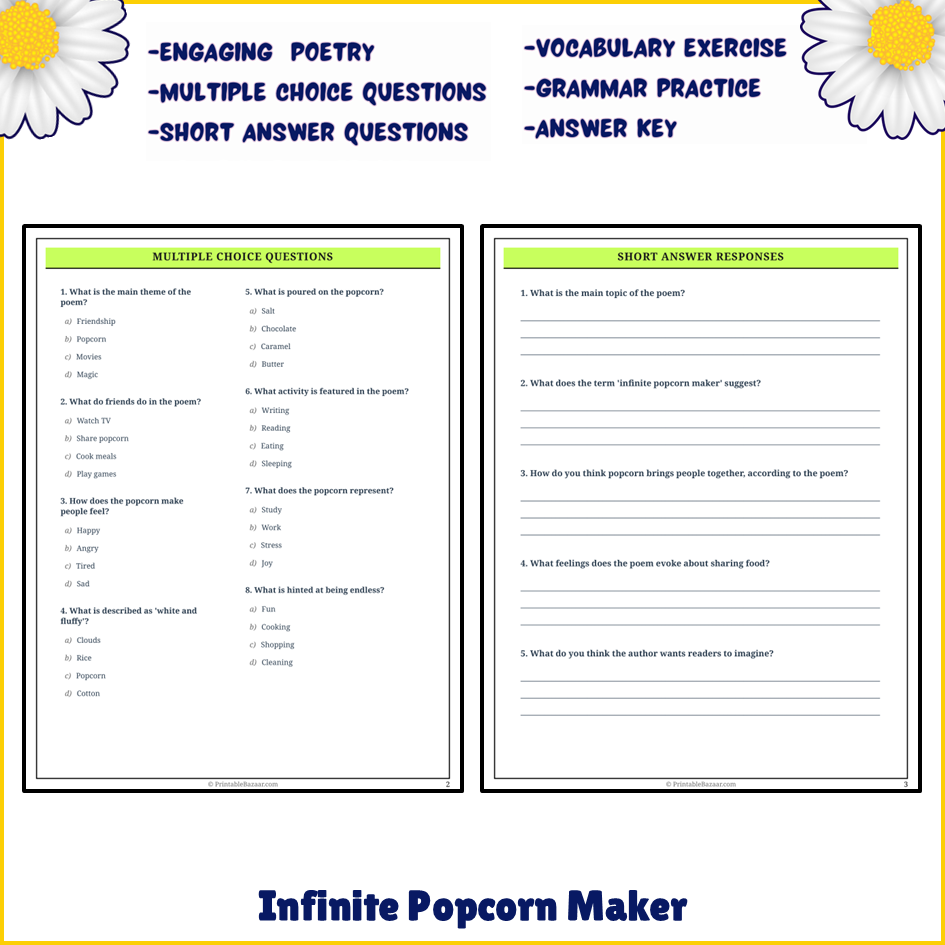 Infinite Popcorn Maker | Poem Grammar Worksheet Printable Activity