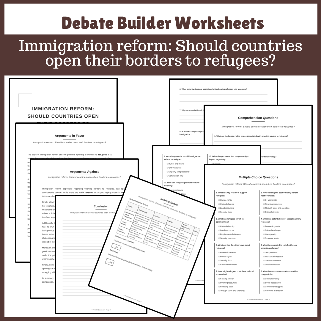 Immigration reform: Should countries open their borders to refugees? | Favour and Against Worksheet Printable Activity