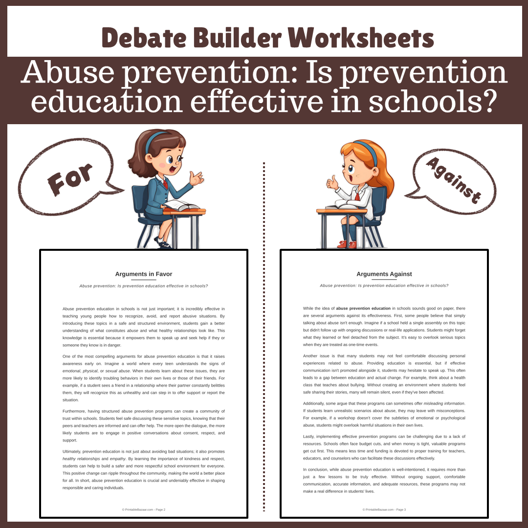 Abuse prevention: Is prevention education effective in schools? | Favour and Against Worksheet Printable Activity