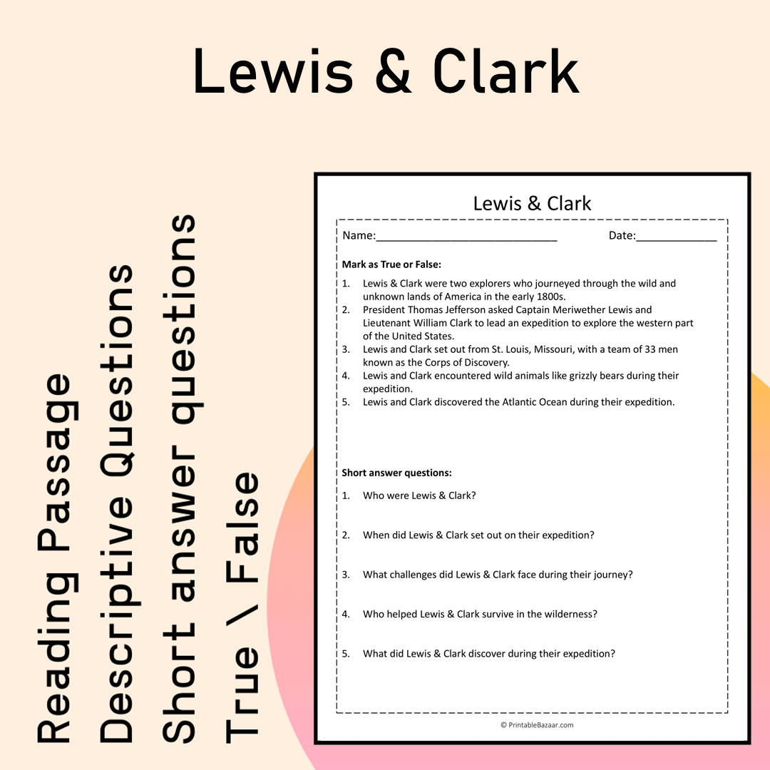 Lewis & Clark | Reading Comprehension Passage Printable Activity