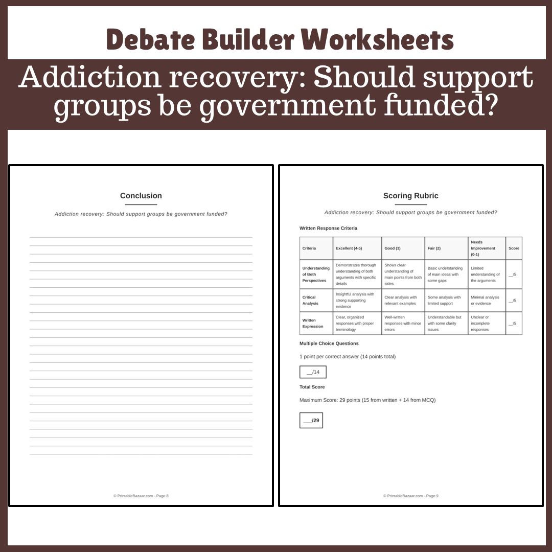 Addiction recovery: Should support groups be government funded? | Favour and Against Worksheet Printable Activity