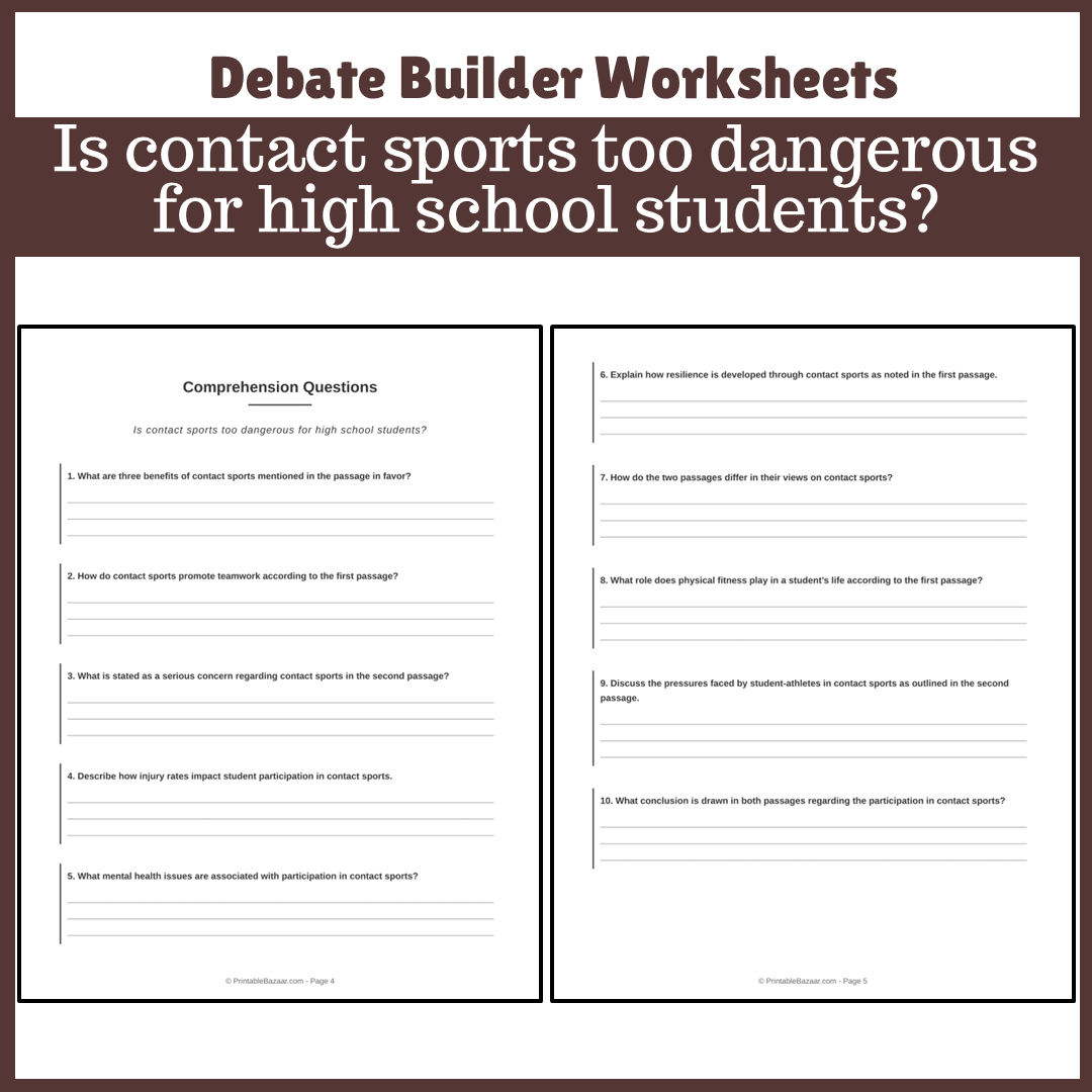 Is contact sports too dangerous for high school students? | Favour and Against Worksheet Printable Activity