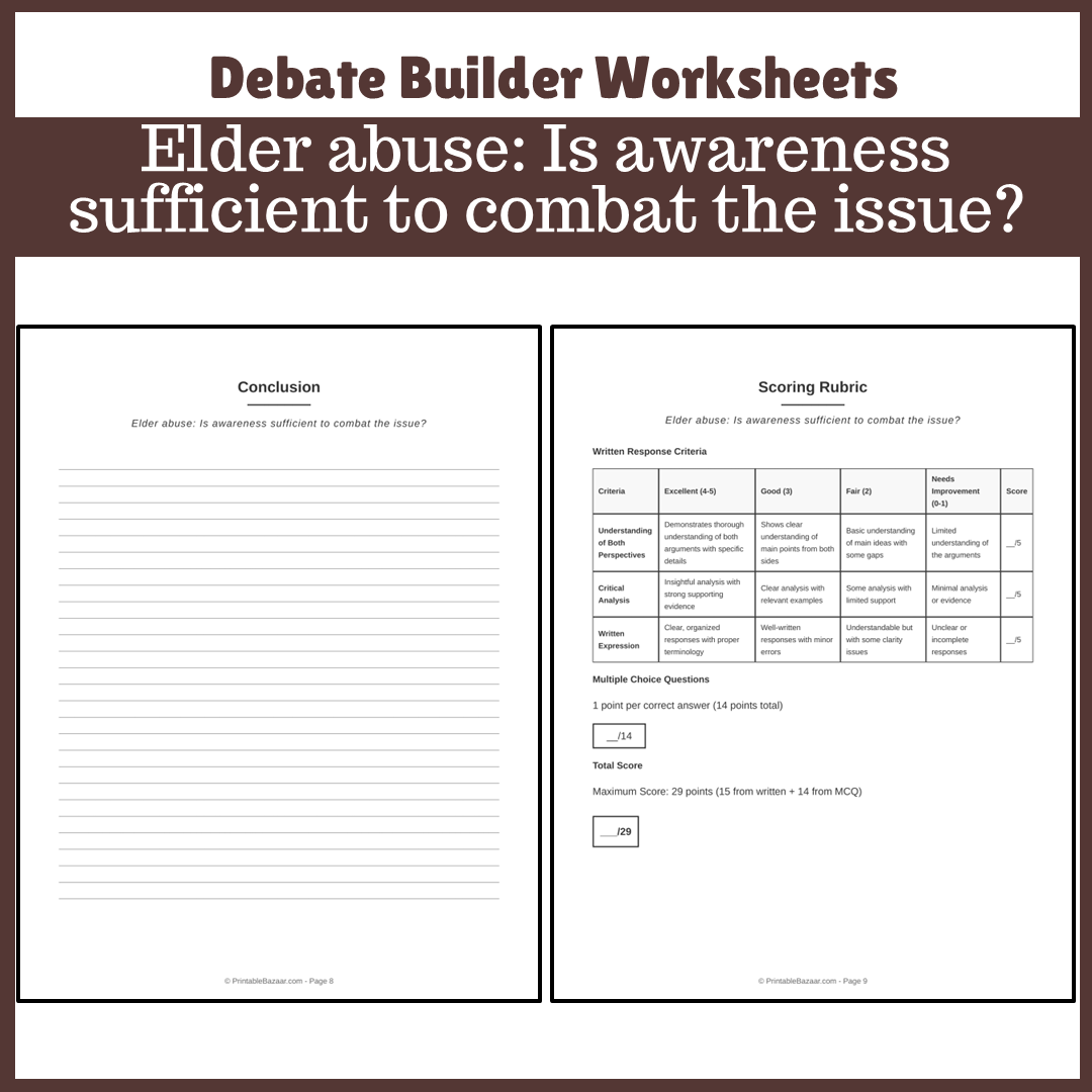 Elder abuse: Is awareness sufficient to combat the issue? | Favour and Against Worksheet Printable Activity
