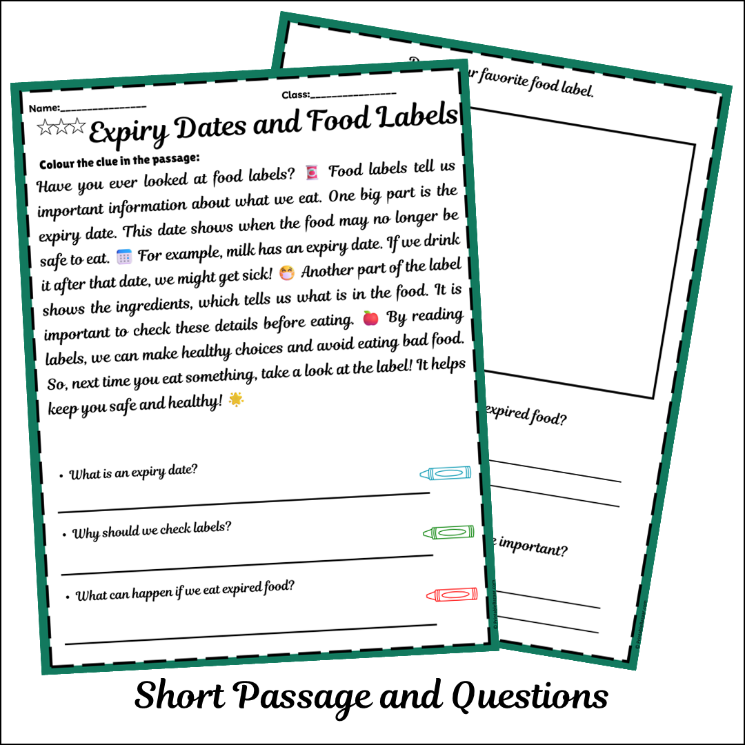 Expiry Dates and Food Labels | Short Reading Comprehension Creative Worksheet
