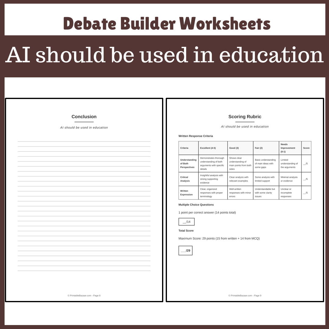 AI should be used in education | Favour and Against Worksheet Printable Activity