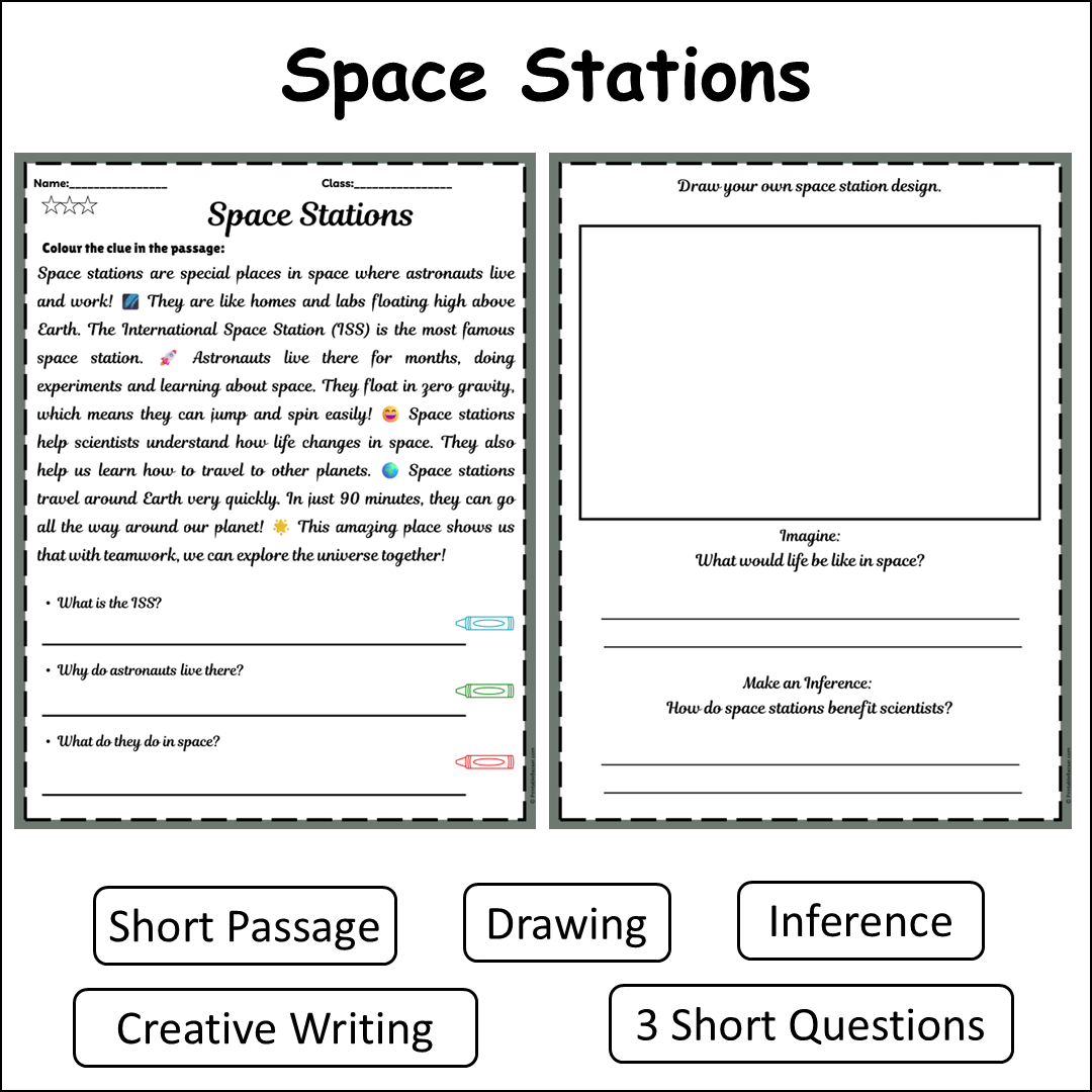 Space Stations | Short Reading Comprehension Creative Worksheet