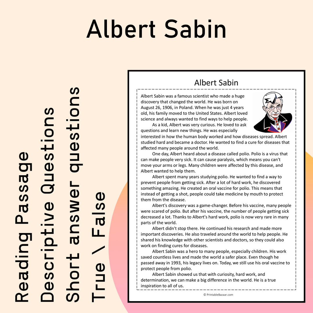 Albert Sabin | Reading Comprehension Passage Printable Activity