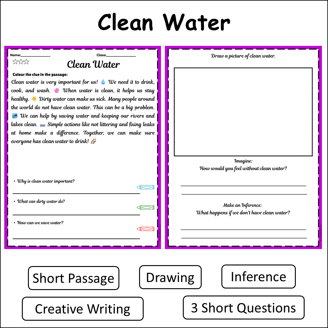 Clean Water | Short Reading Comprehension Creative Worksheet
