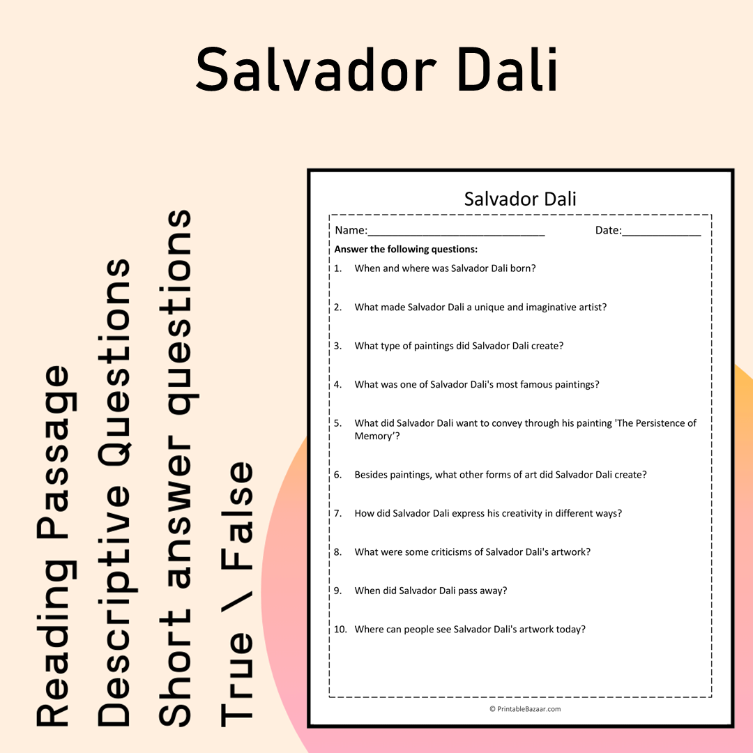 Salvador Dali | Reading Comprehension Passage Printable Activity