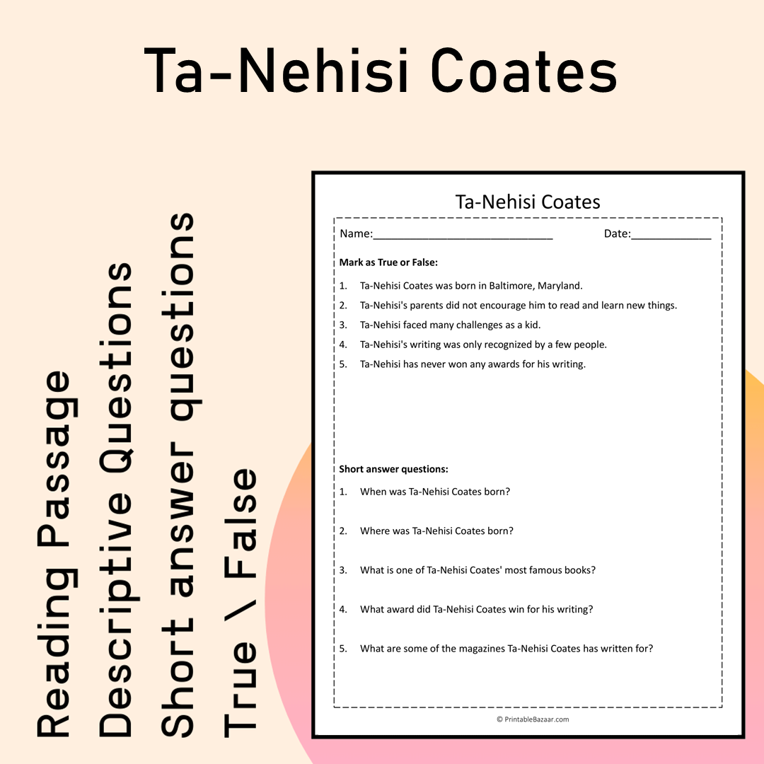 Ta-Nehisi Coates | Reading Comprehension Passage Printable Activity