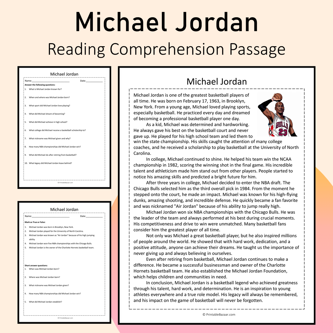Michael Jordan | Reading Comprehension Passage Printable Activity