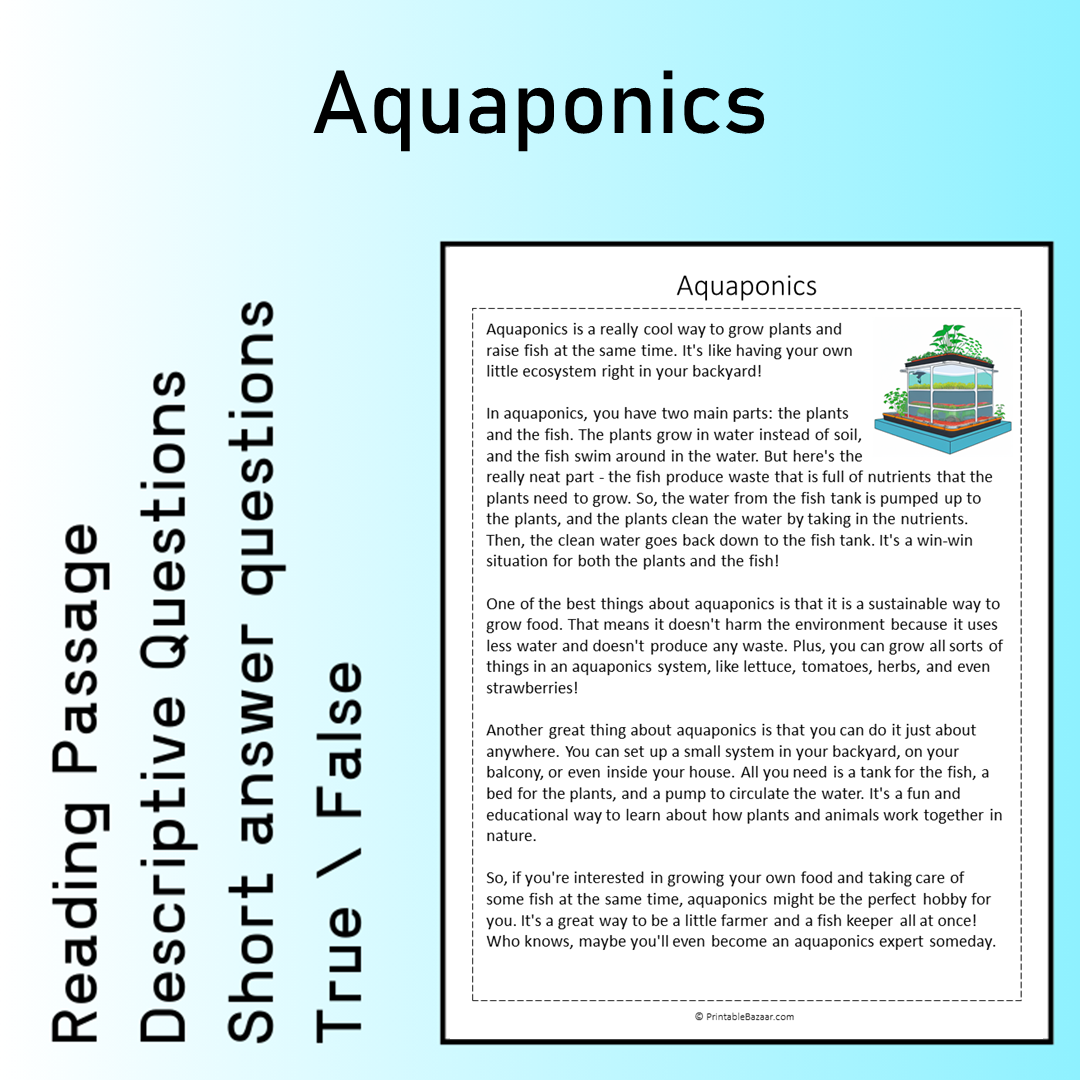 Aquaponics | Reading Comprehension Passage Printable Worksheet
