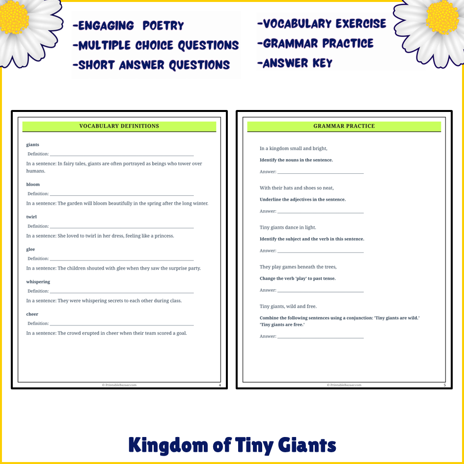 Kingdom of Tiny Giants | Poem Grammar Worksheet Printable Activity