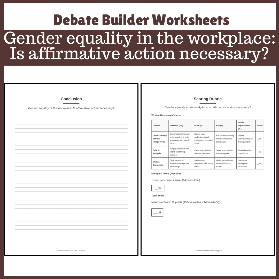 Gender equality in the workplace: Is affirmative action necessary? | Favour and Against Worksheet Printable Activity