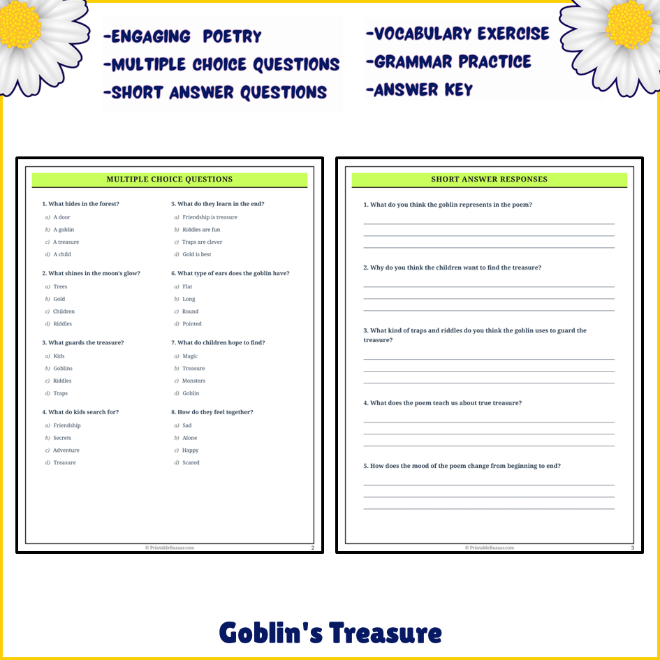 Goblin's Treasure | Poem Grammar Worksheet Printable Activity