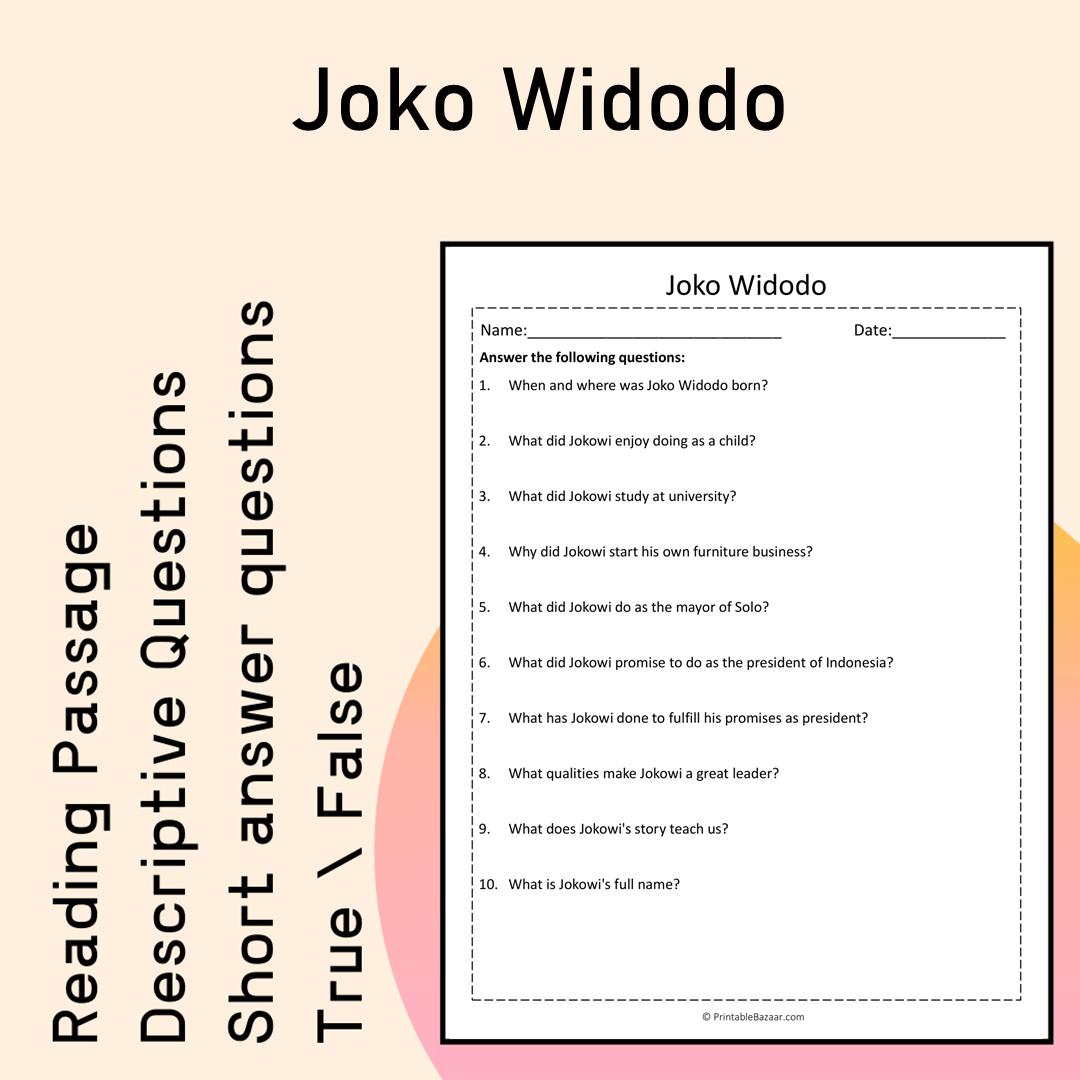 Joko Widodo | Reading Comprehension Passage Printable Activity