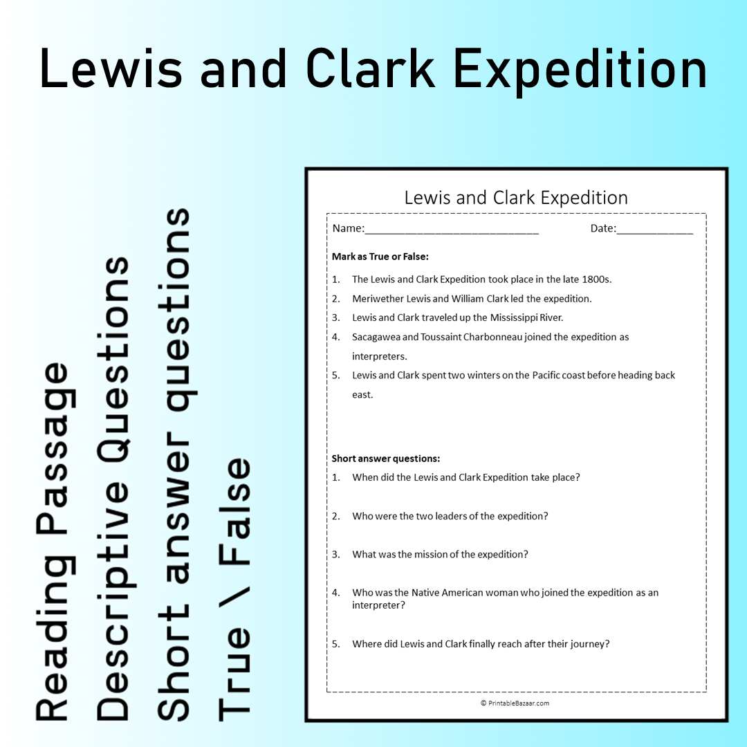 Lewis and Clark Expedition | Reading Comprehension Passage Printable Worksheet