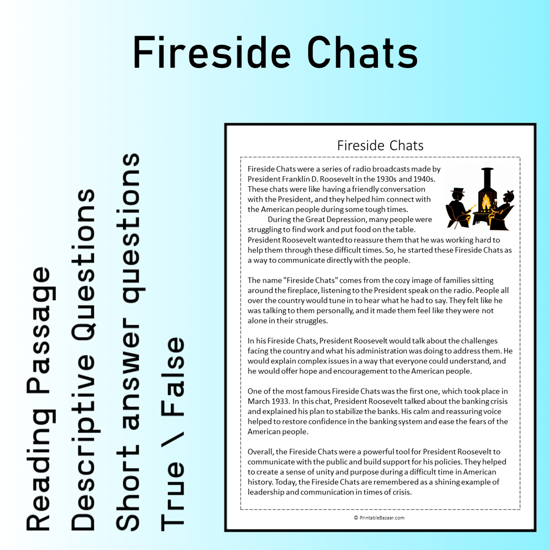 Fireside Chats | Reading Comprehension Passage Printable Worksheet