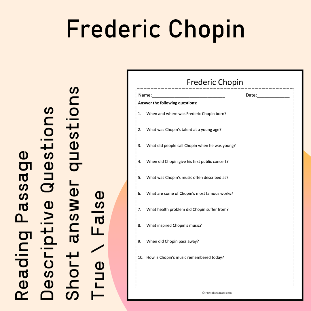 Frederic Chopin | Reading Comprehension Passage Printable Activity